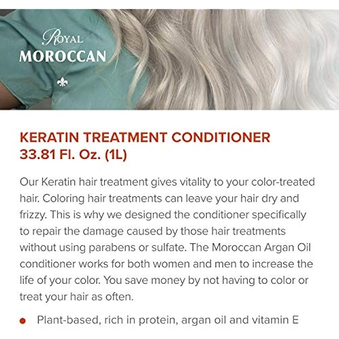 Royal Moroccan KERATIN CONDITIONER COLOR PROTECTION (1000 ML / 33.8 OZ) ORGANIC ARGAN OIL | MOISTURIZING SMOOTHING KERATIN CONDITIONER PARABEN & SULFATE FREE ARGAN OIL | KERATIN HAIR PRODUCTS. - Image 3